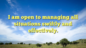 Read more about the article I am open to managing all situations swiftly and effectively.